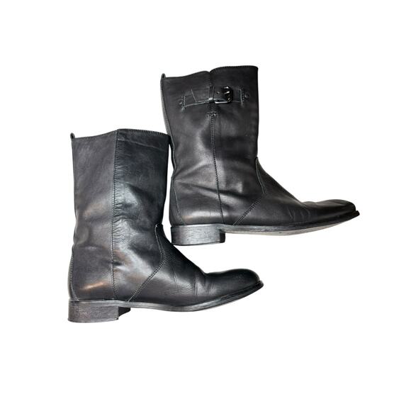 J. Crew Billie Short Buckle Black Leather Biker Riding Engineer Boots SZ 8.5 - Picture 1 of 10